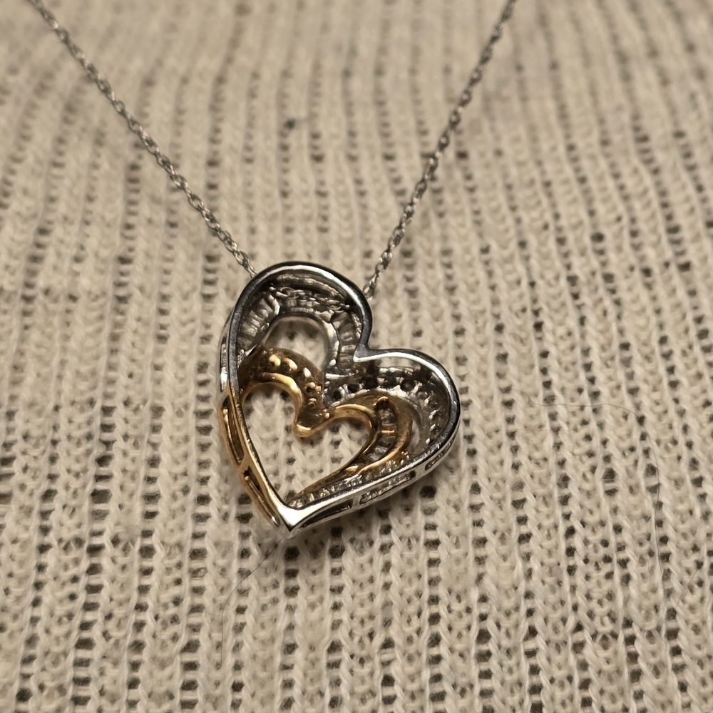 Gold and Silver Heart Pendant Necklace - Picture 2 of 6